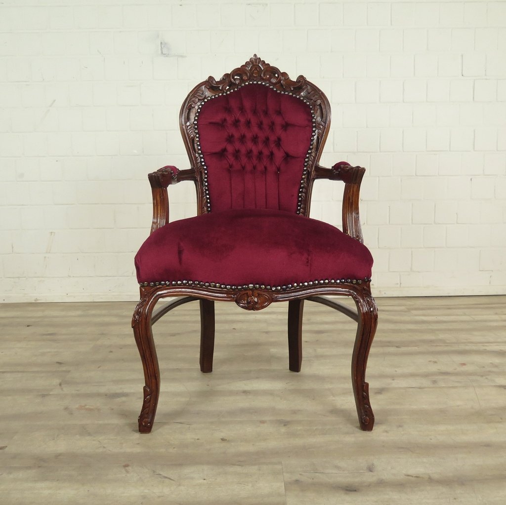 Set Barockstühle Barockstuhl Samt Dunkelrot-Braun