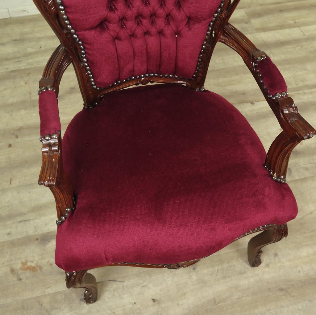 Set Barockstühle Barockstuhl Samt Dunkelrot-Braun