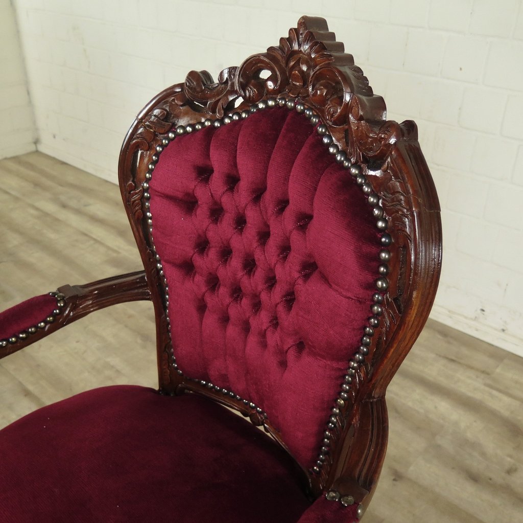 Set Barockstühle Barockstuhl Samt Dunkelrot-Braun