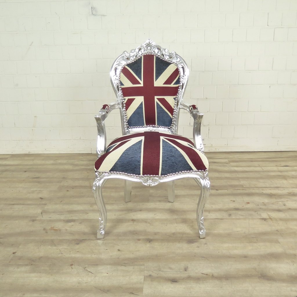Barockstuhl England englische Flagge Silber