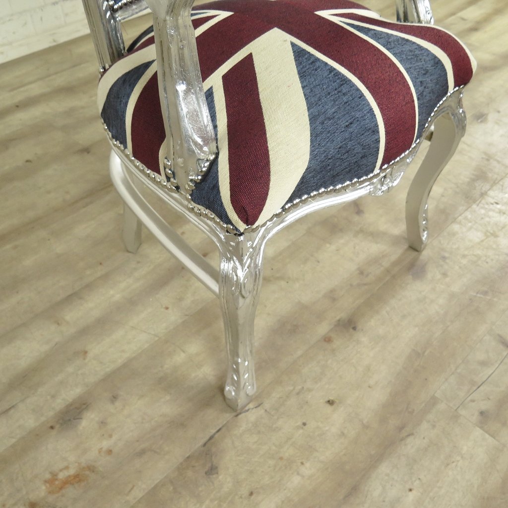 Barockstuhl England englische Flagge Silber