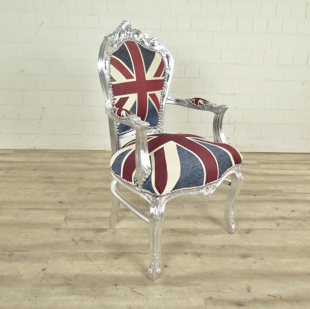 Barockstuhl England englische Flagge Silber