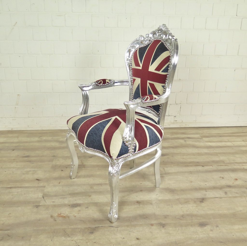 Barockstuhl England englische Flagge Silber