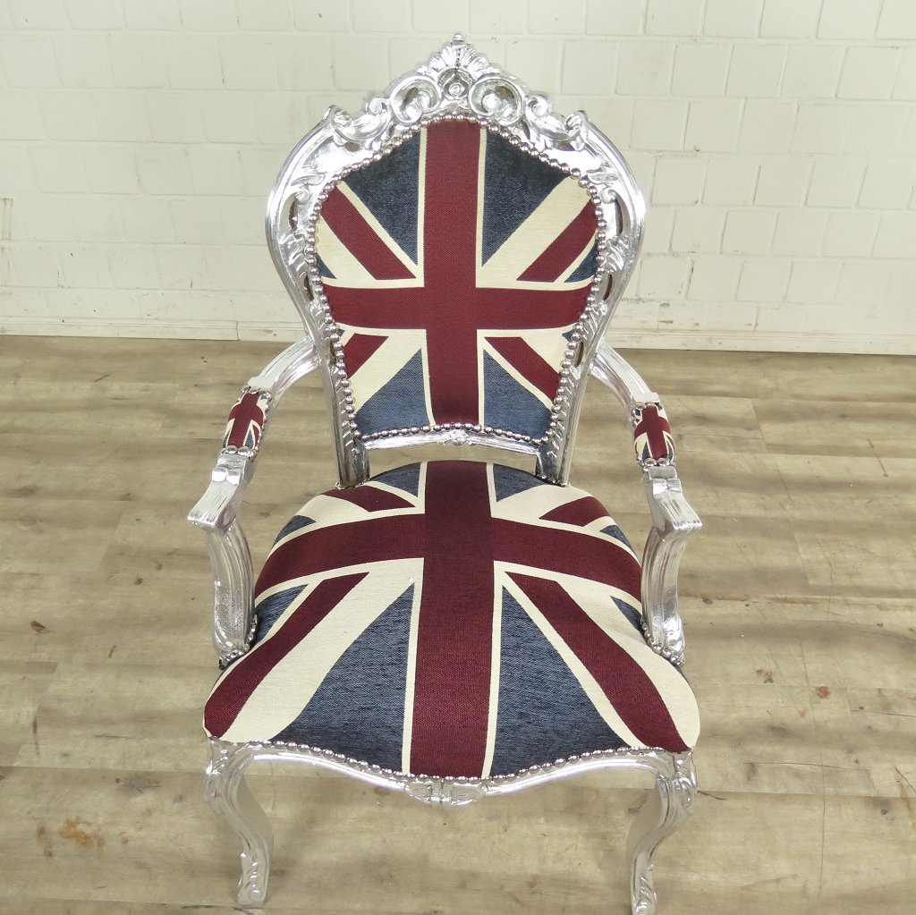 Barockstuhl England englische Flagge Silber