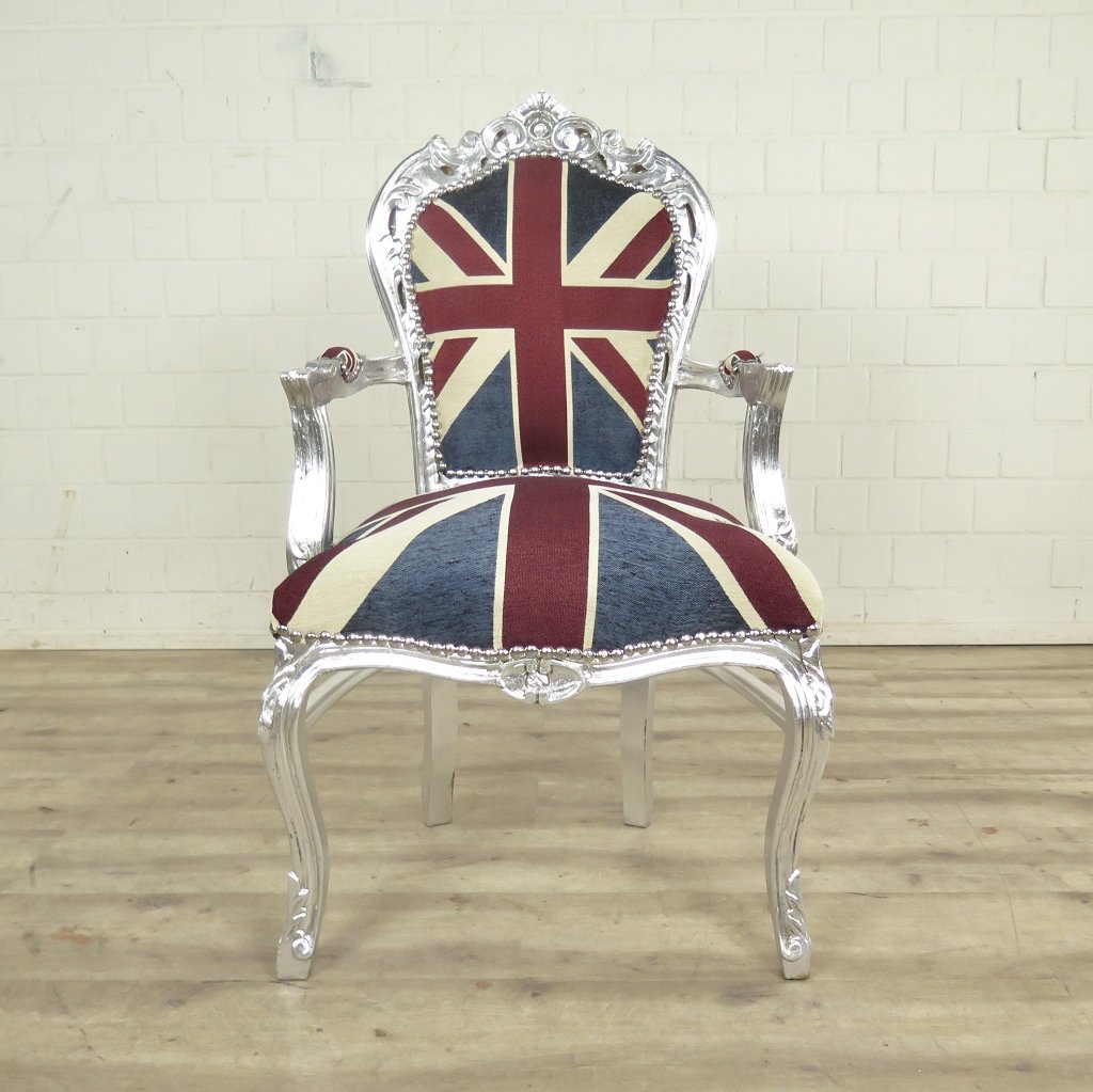Barockstuhl England englische Flagge Silber