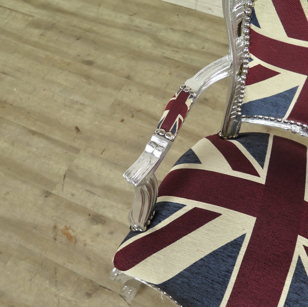 Barockstuhl England englische Flagge Silber