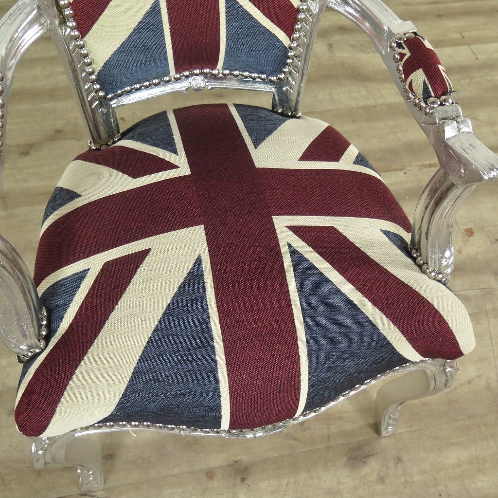 Barockstuhl England englische Flagge Silber