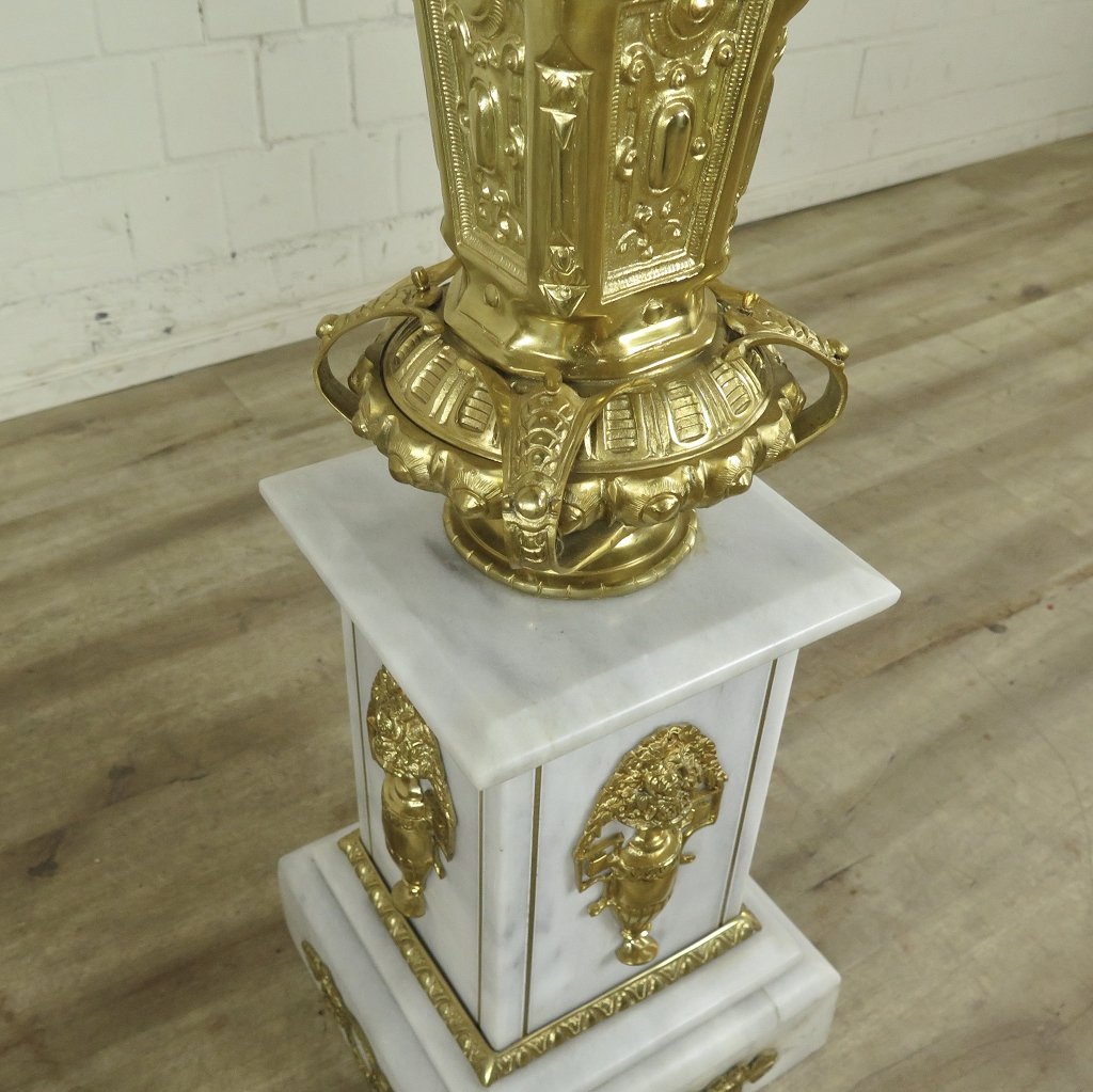 Säule mit Vase Messing Marmor Weiß 1,80 m