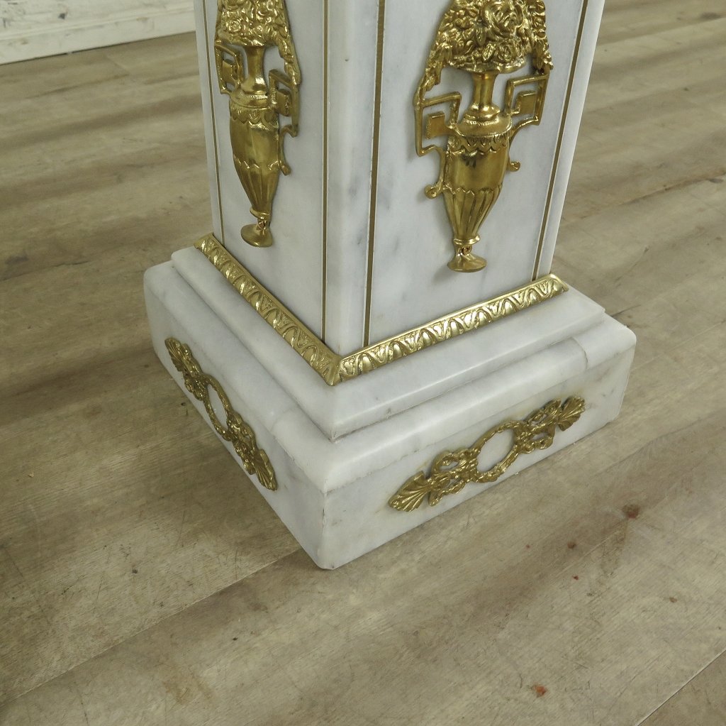 Säule mit Vase Messing Marmor Weiß 1,80 m