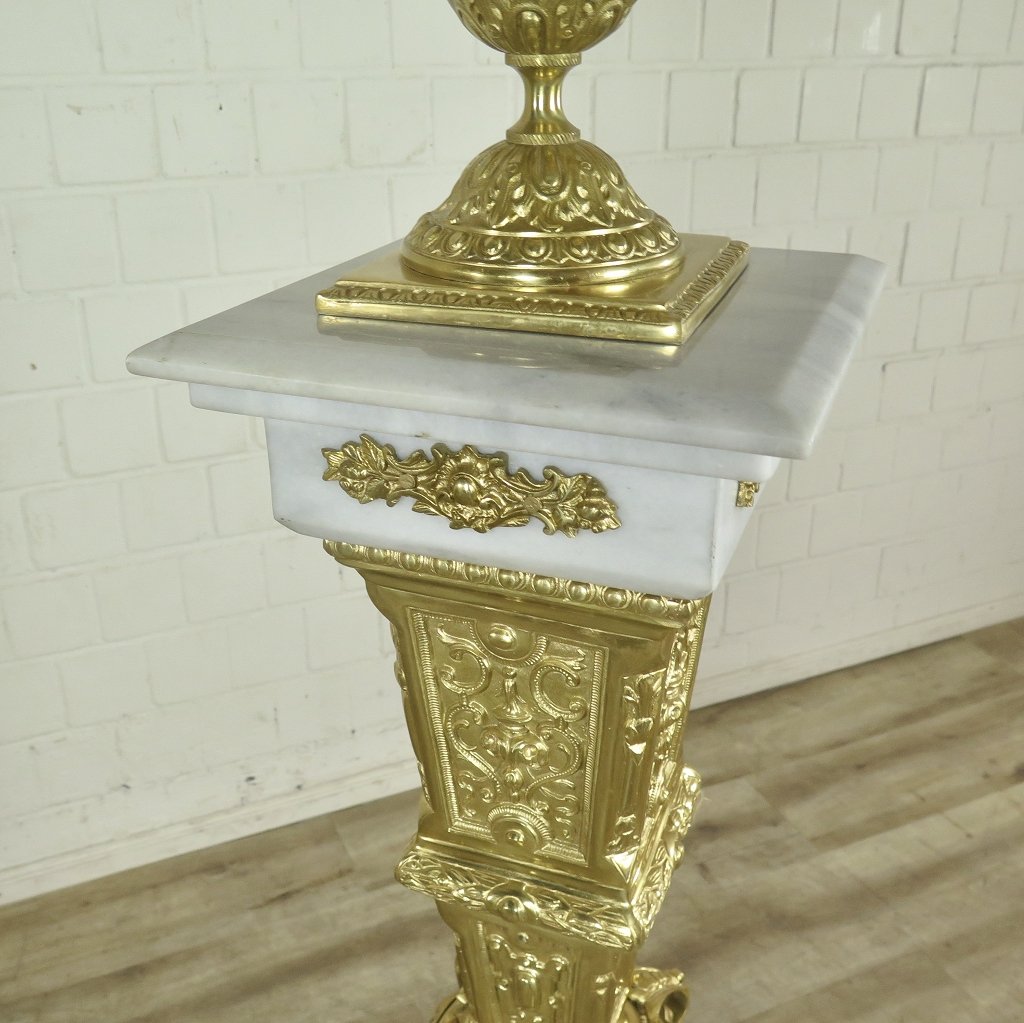 Säule mit Vase Messing Marmor Weiß 1,80 m