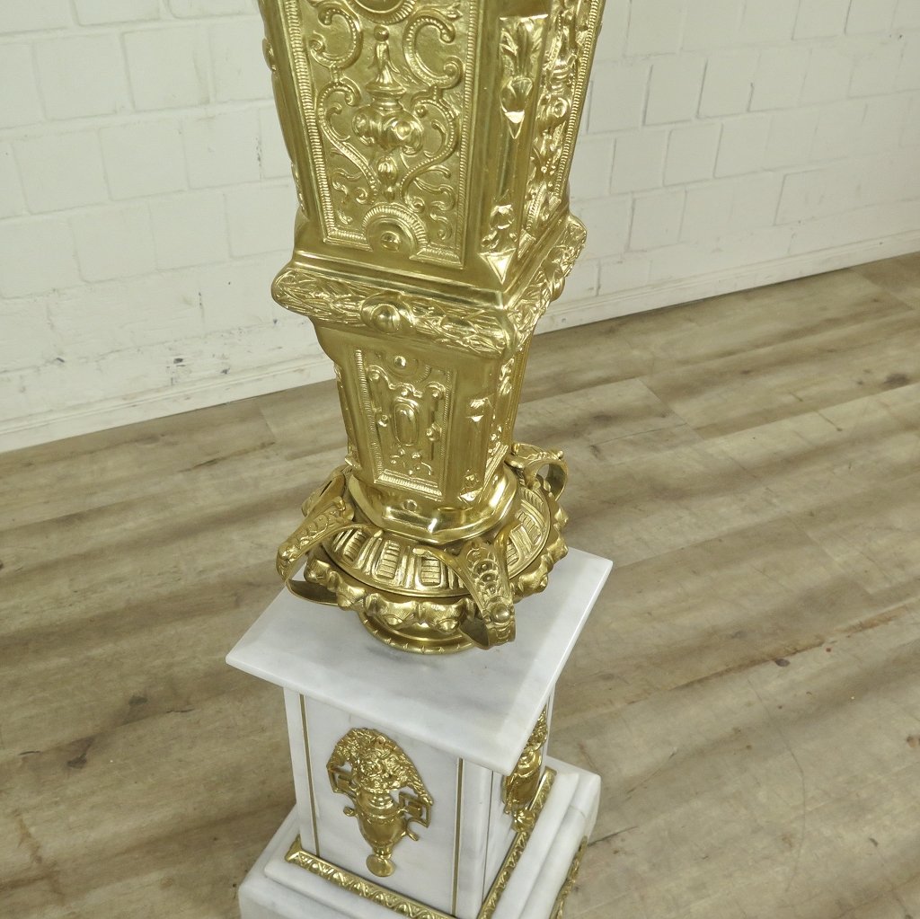Säule mit Vase Messing Marmor Weiß 1,80 m