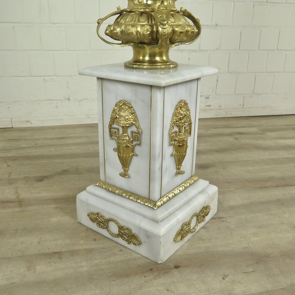 Säule mit Vase Messing Marmor Weiß 1,80 m