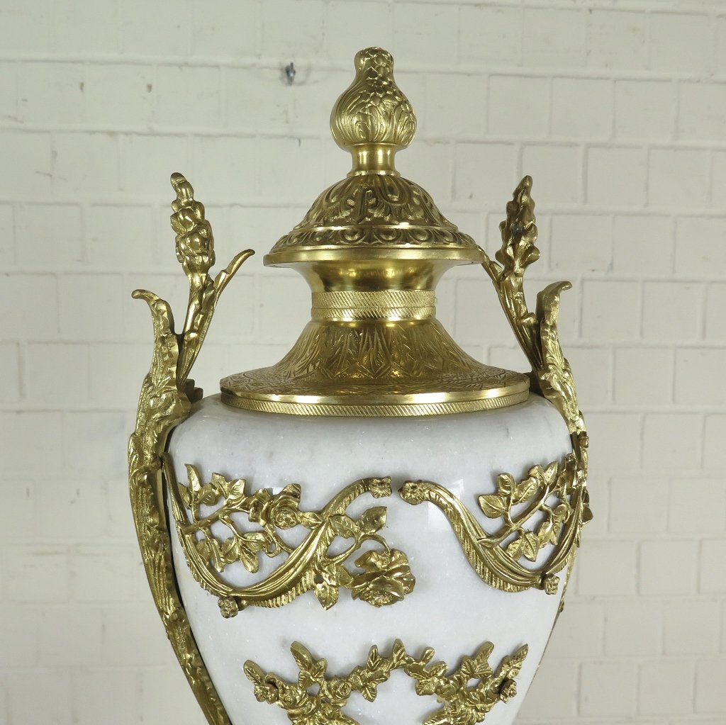 Säule mit Vase Messing Marmor Weiß 1,80 m