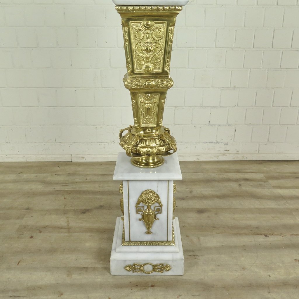 Säule mit Vase Messing Marmor Weiß 1,80 m