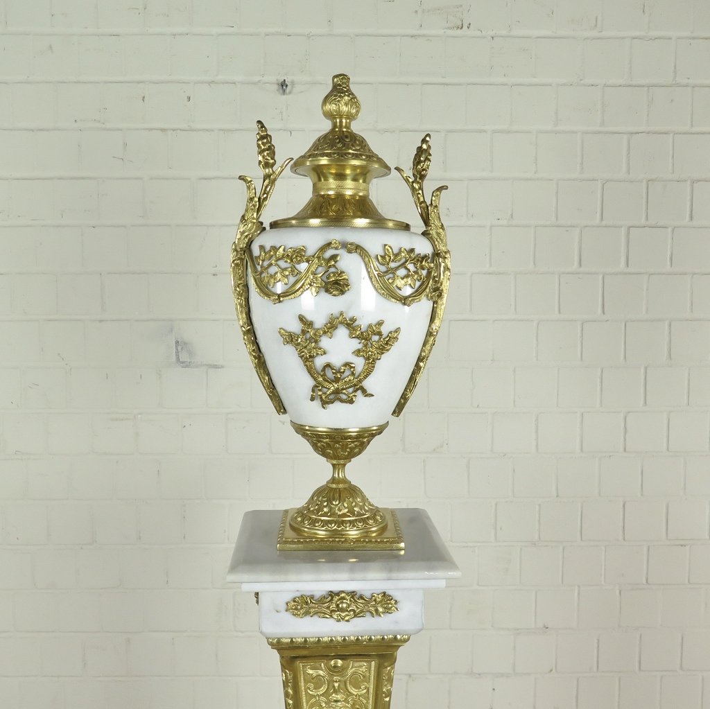 Säule mit Vase Messing Marmor Weiß 1,80 m