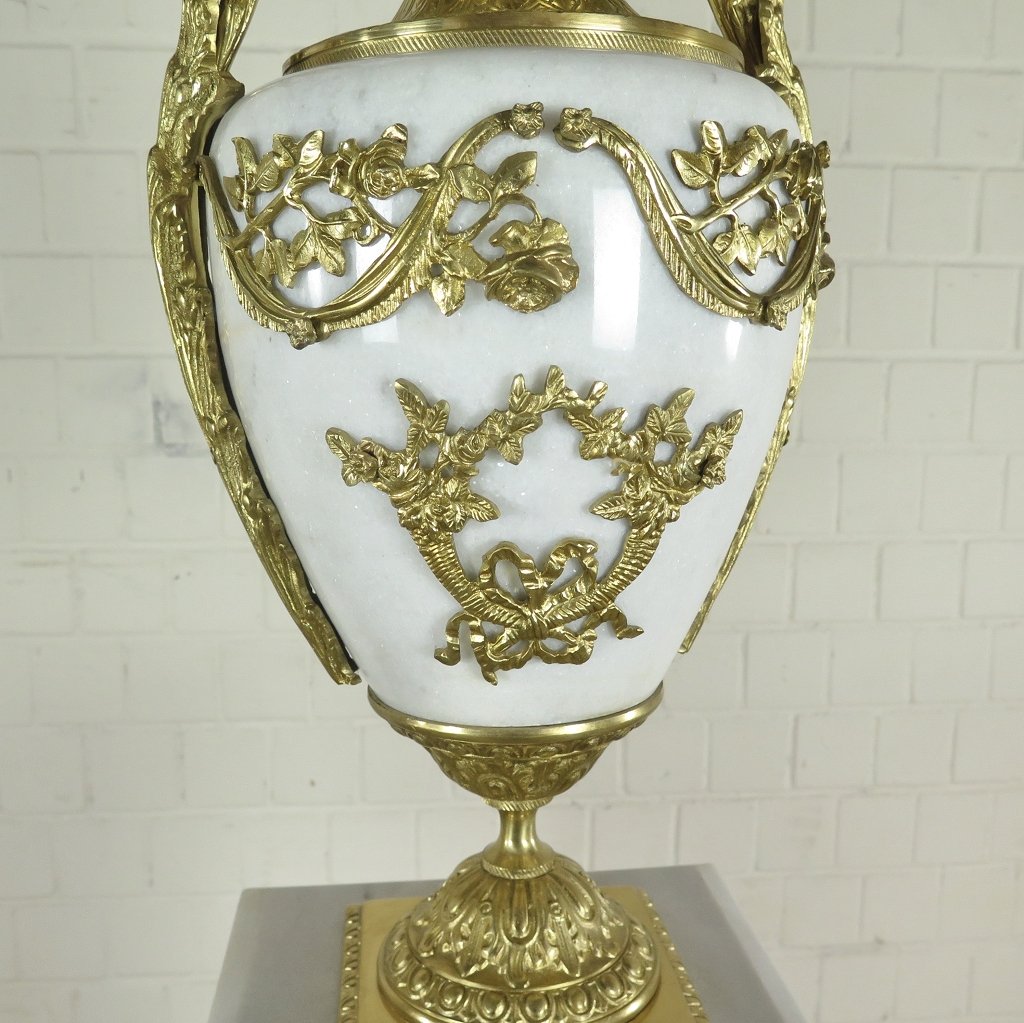 Säule mit Vase Messing Marmor Weiß 1,80 m