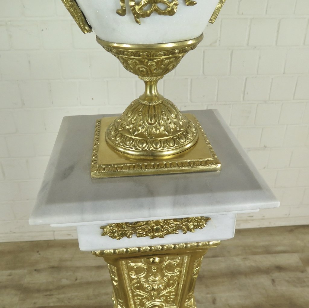 Säule mit Vase Messing Marmor Weiß 1,80 m