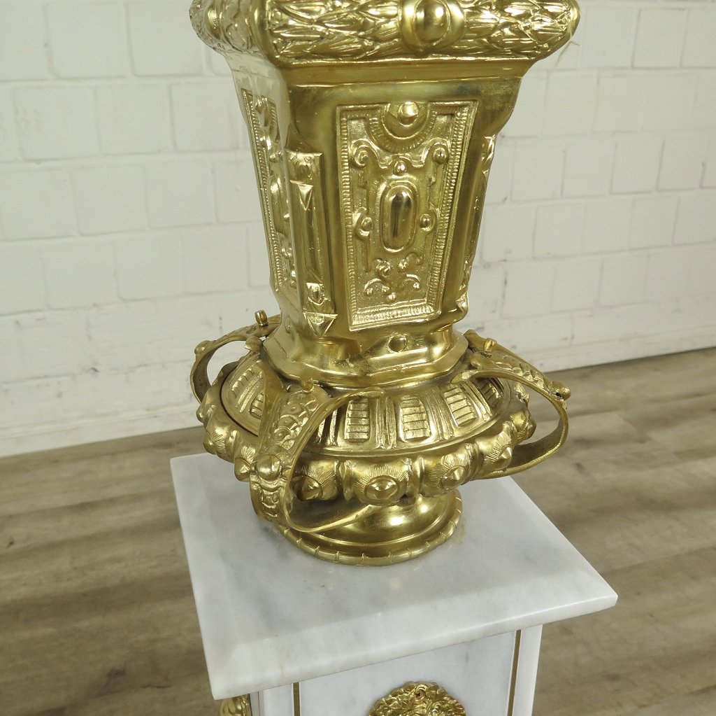 Säule mit Vase Messing Marmor Weiß 1,80 m