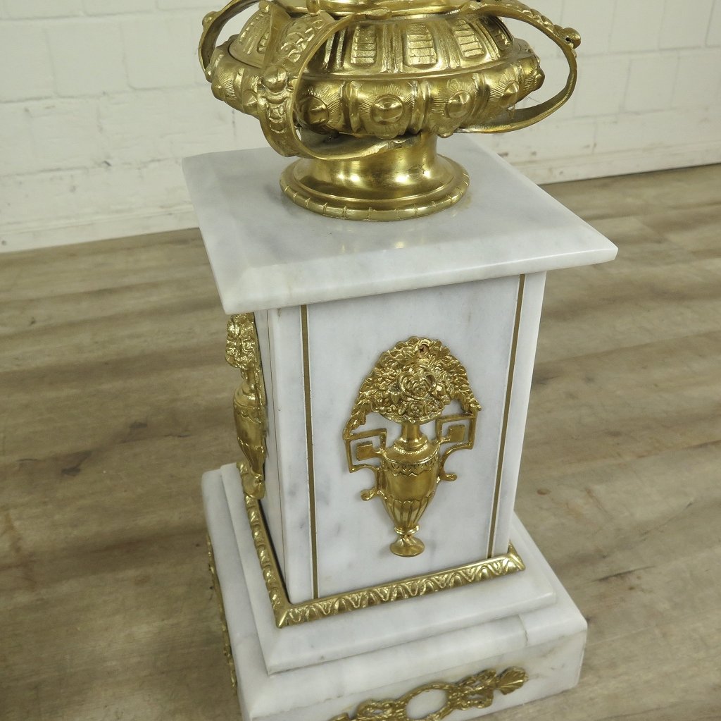 Säule mit Vase Messing Marmor Weiß 1,80 m