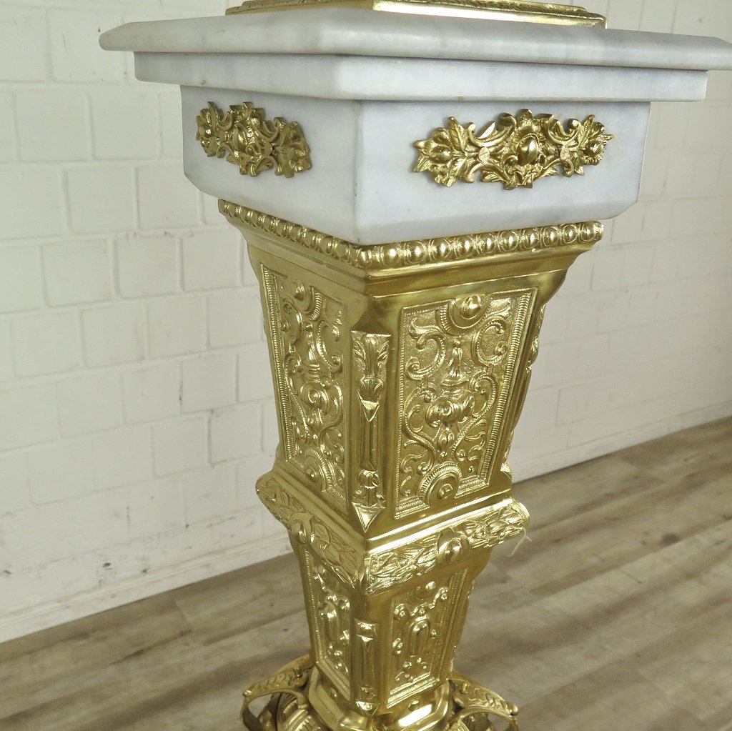 Säule mit Vase Messing Marmor Weiß 1,80 m