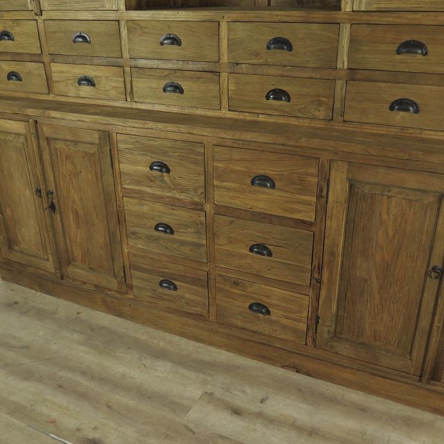 Vitrine Apothekerschrank Teakholz 2,40 m