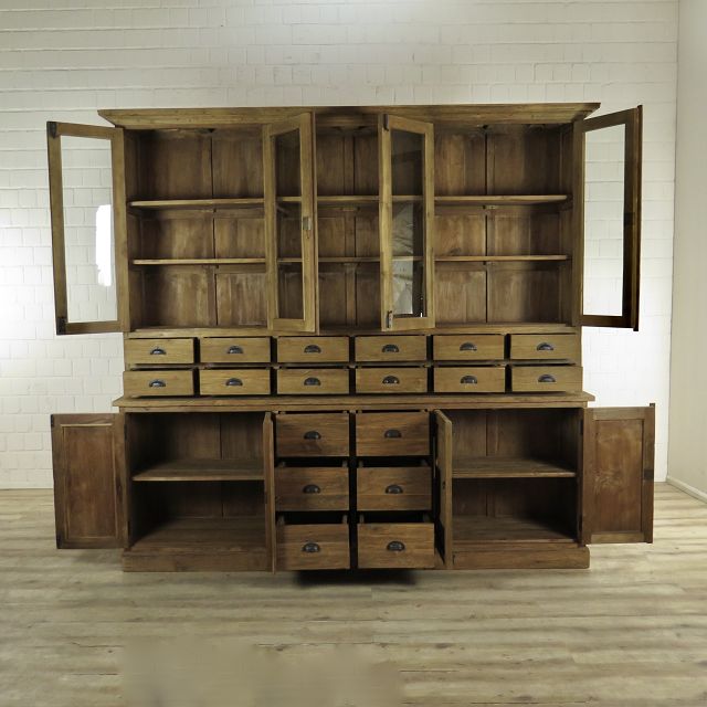 Vitrine Apothekerschrank Teakholz 2,40 m