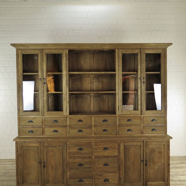 Vitrine Apothekerschrank Teakholz 2,40 m