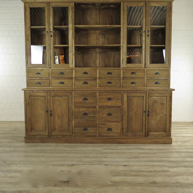 Vitrine Apothekerschrank Teakholz 2,40 m