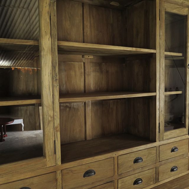 Vitrine Apothekerschrank Teakholz 2,40 m