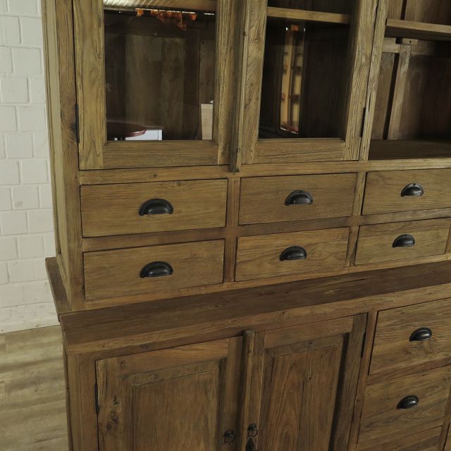 Vitrine Apothekerschrank Teakholz 2,40 m