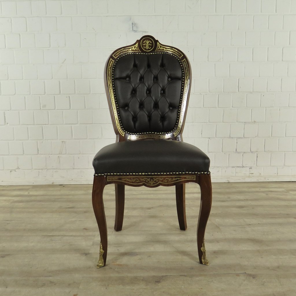 Barockstuhl Stuhl PU-Leder Schwarz-Gold