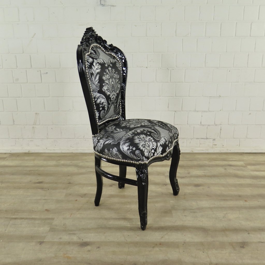 Stuhl Satin Schwarz-Silber Barockstil 