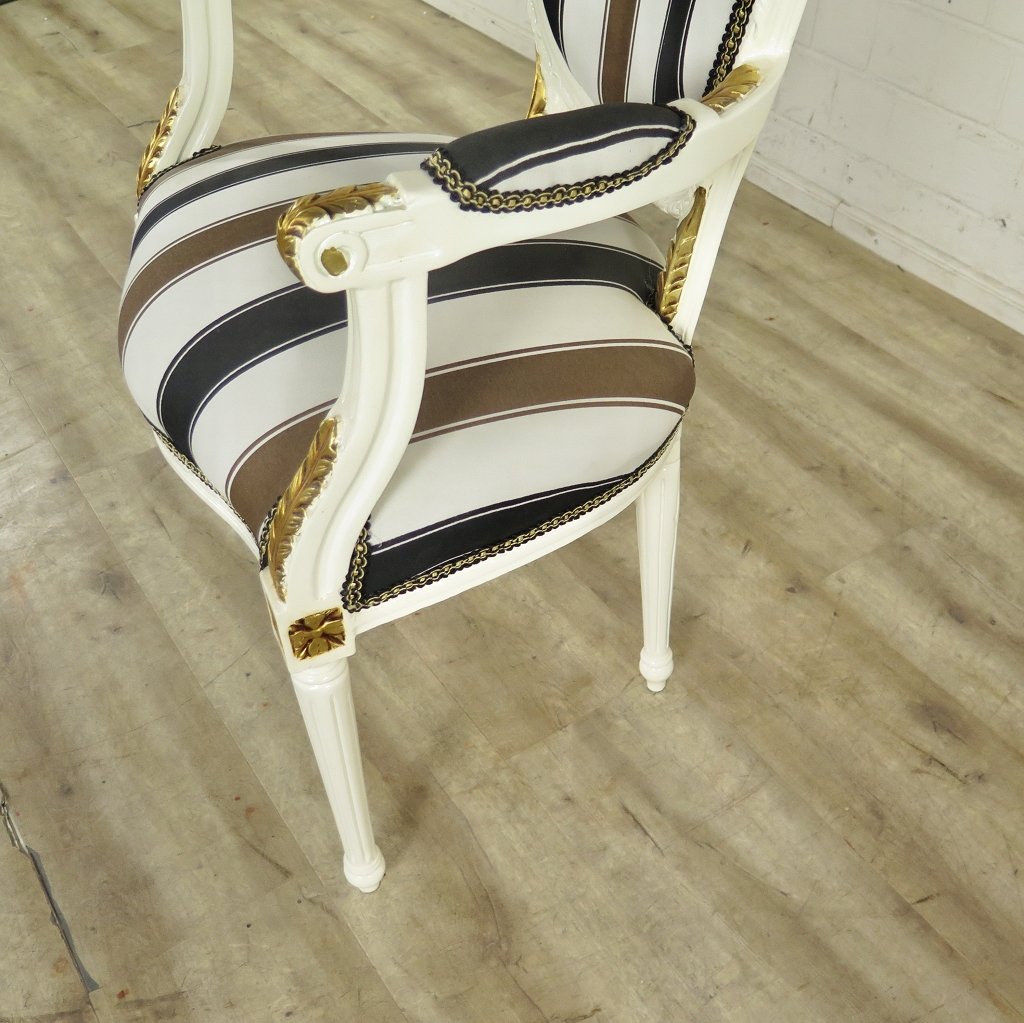Stuhl Satin Schwarz-Braun-Cremeweiß Barockstil