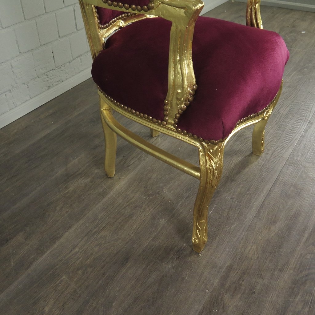 Set Barockstühle Barockstuhl Samt Dunkelrot-Gold