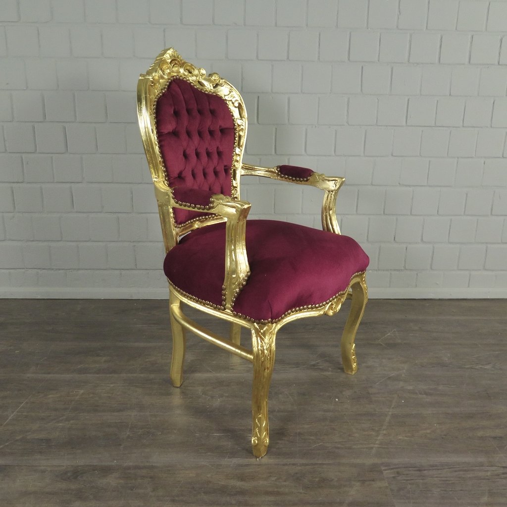 Set Barockstühle Barockstuhl Samt Dunkelrot-Gold