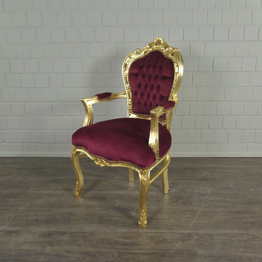 Set Barockstühle Barockstuhl Samt Dunkelrot-Gold