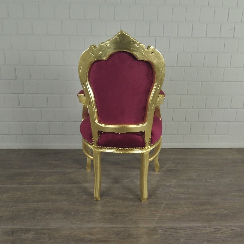 Set Barockstühle Barockstuhl Samt Dunkelrot-Gold