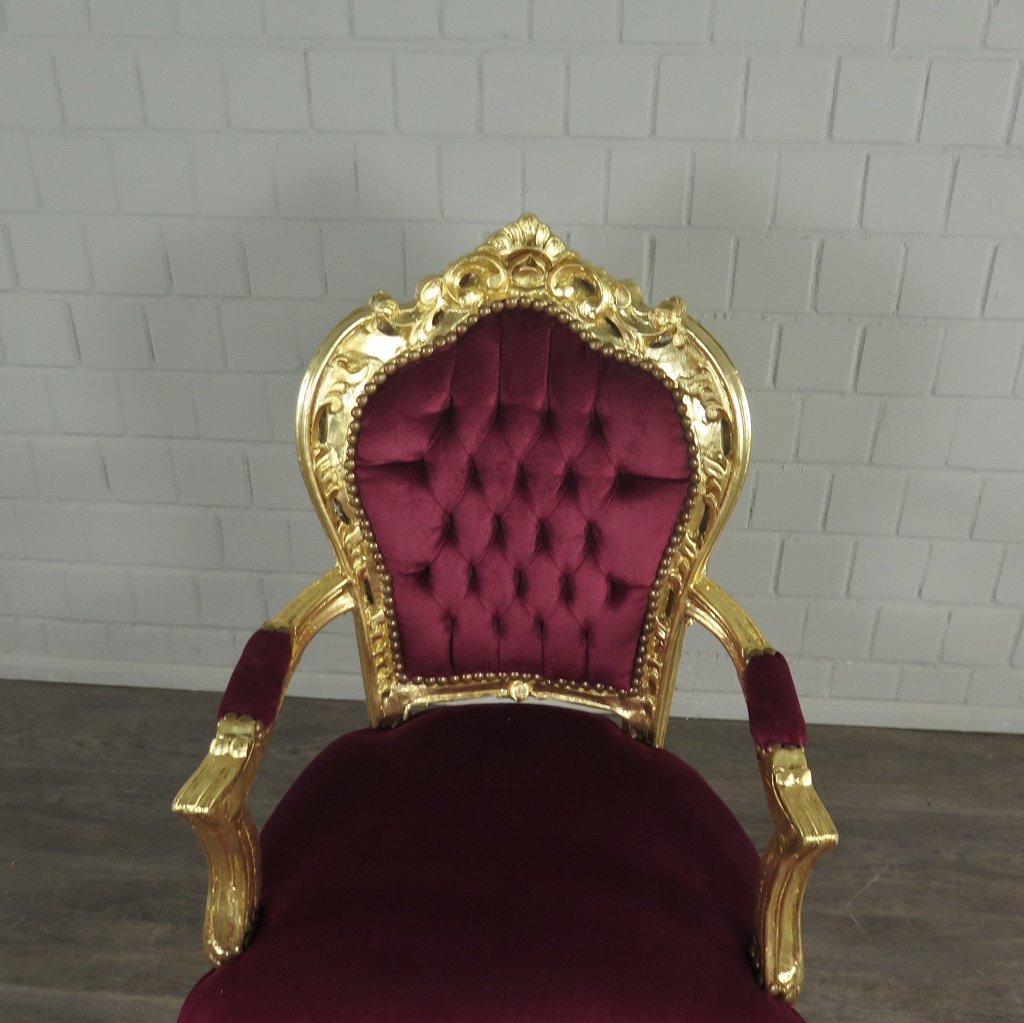 Set Barockstühle Barockstuhl Samt Dunkelrot-Gold