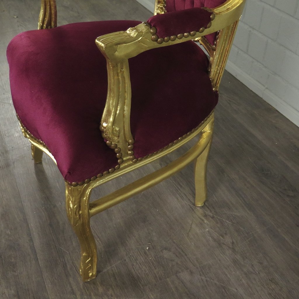 Set Barockstühle Barockstuhl Samt Dunkelrot-Gold