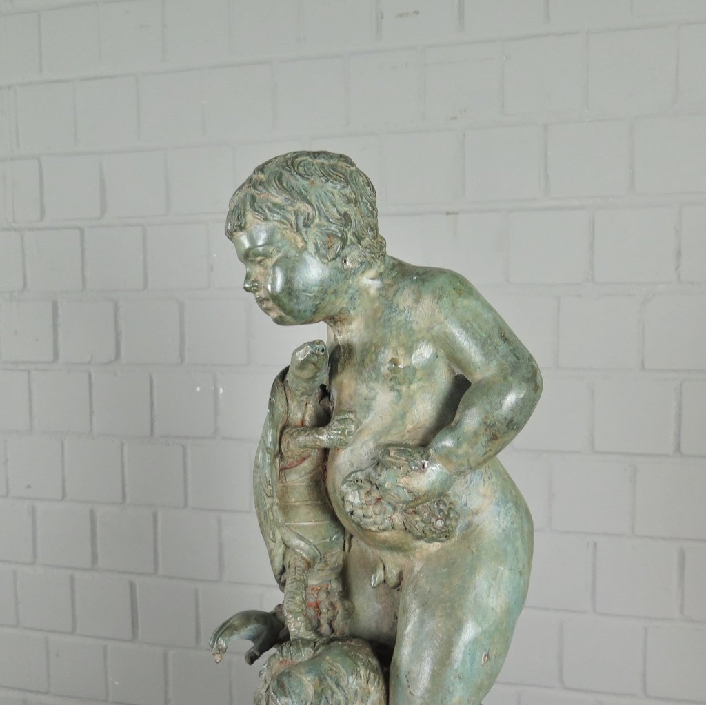 Wasserspeier Wasserspiel Putten mit Fisch & Schildkröte Bronze 0,82 m