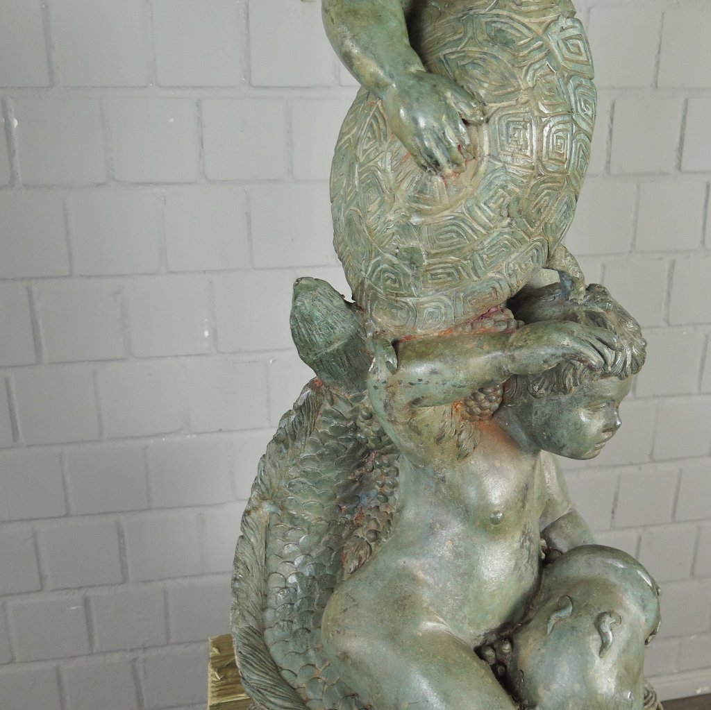 Wasserspeier Wasserspiel Putten mit Fisch & Schildkröte Bronze 0,82 m