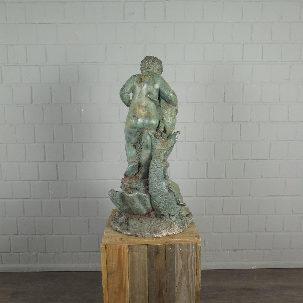 Wasserspeier Wasserspiel Putten mit Fisch & Schildkröte Bronze 0,82 m