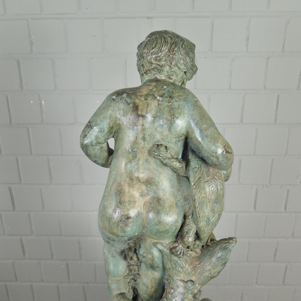 Wasserspeier Wasserspiel Putten mit Fisch & Schildkröte Bronze 0,82 m