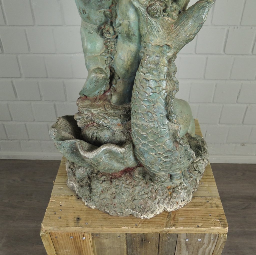 Wasserspeier Wasserspiel Putten mit Fisch & Schildkröte Bronze 0,82 m