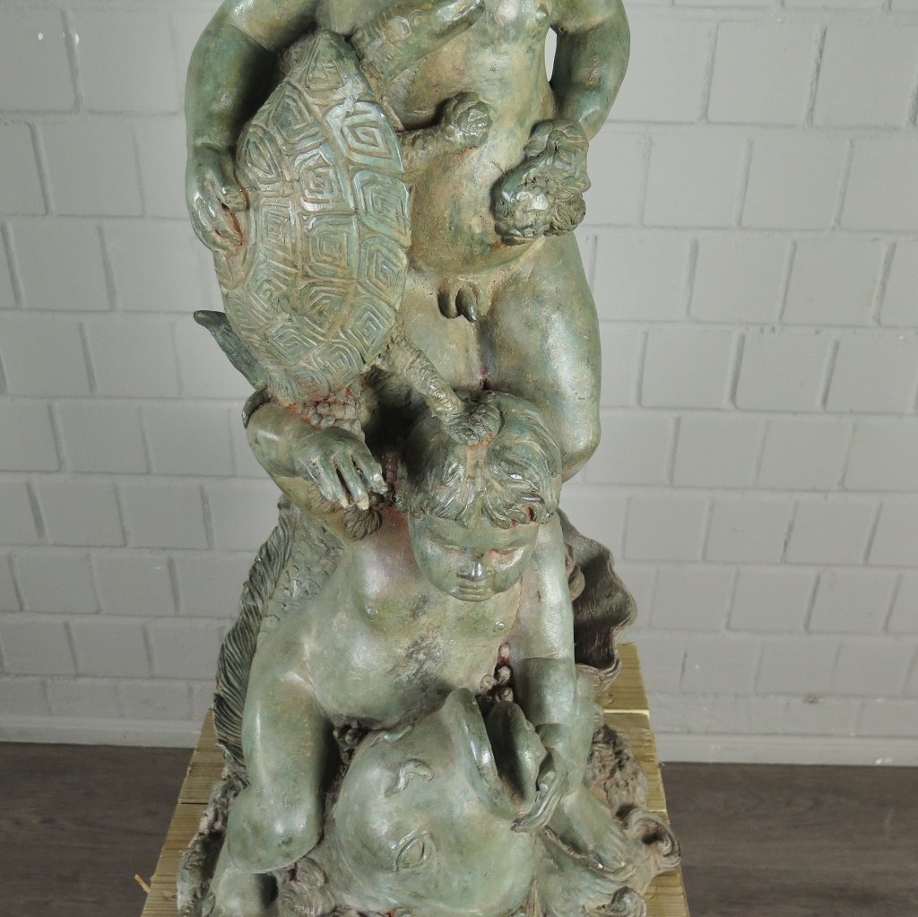 Wasserspeier Wasserspiel Putten mit Fisch & Schildkröte Bronze 0,82 m