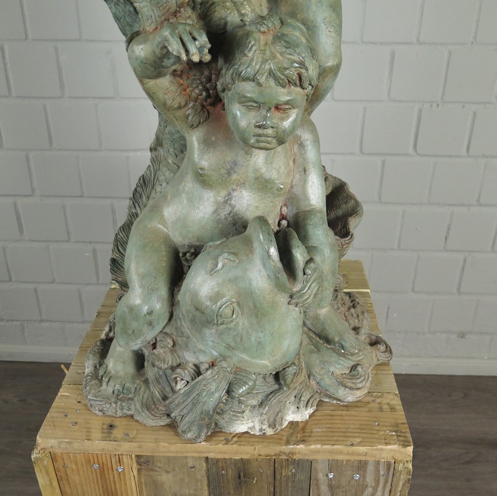 Wasserspeier Wasserspiel Putten mit Fisch & Schildkröte Bronze 0,82 m