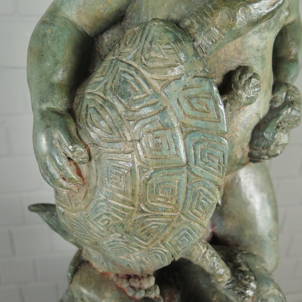 Wasserspeier Wasserspiel Putten mit Fisch & Schildkröte Bronze 0,82 m
