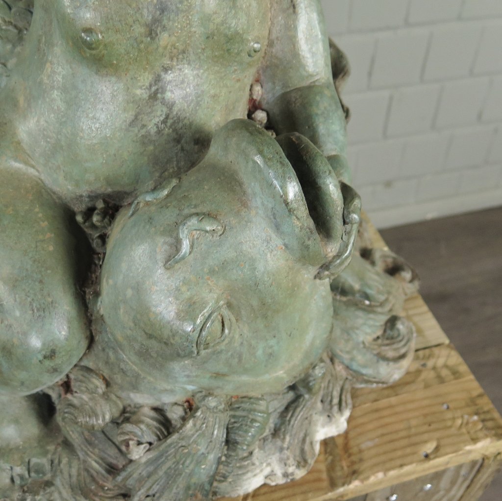 Wasserspeier Wasserspiel Putten mit Fisch & Schildkröte Bronze 0,82 m