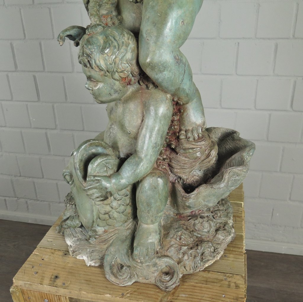 Wasserspeier Wasserspiel Putten mit Fisch & Schildkröte Bronze 0,82 m