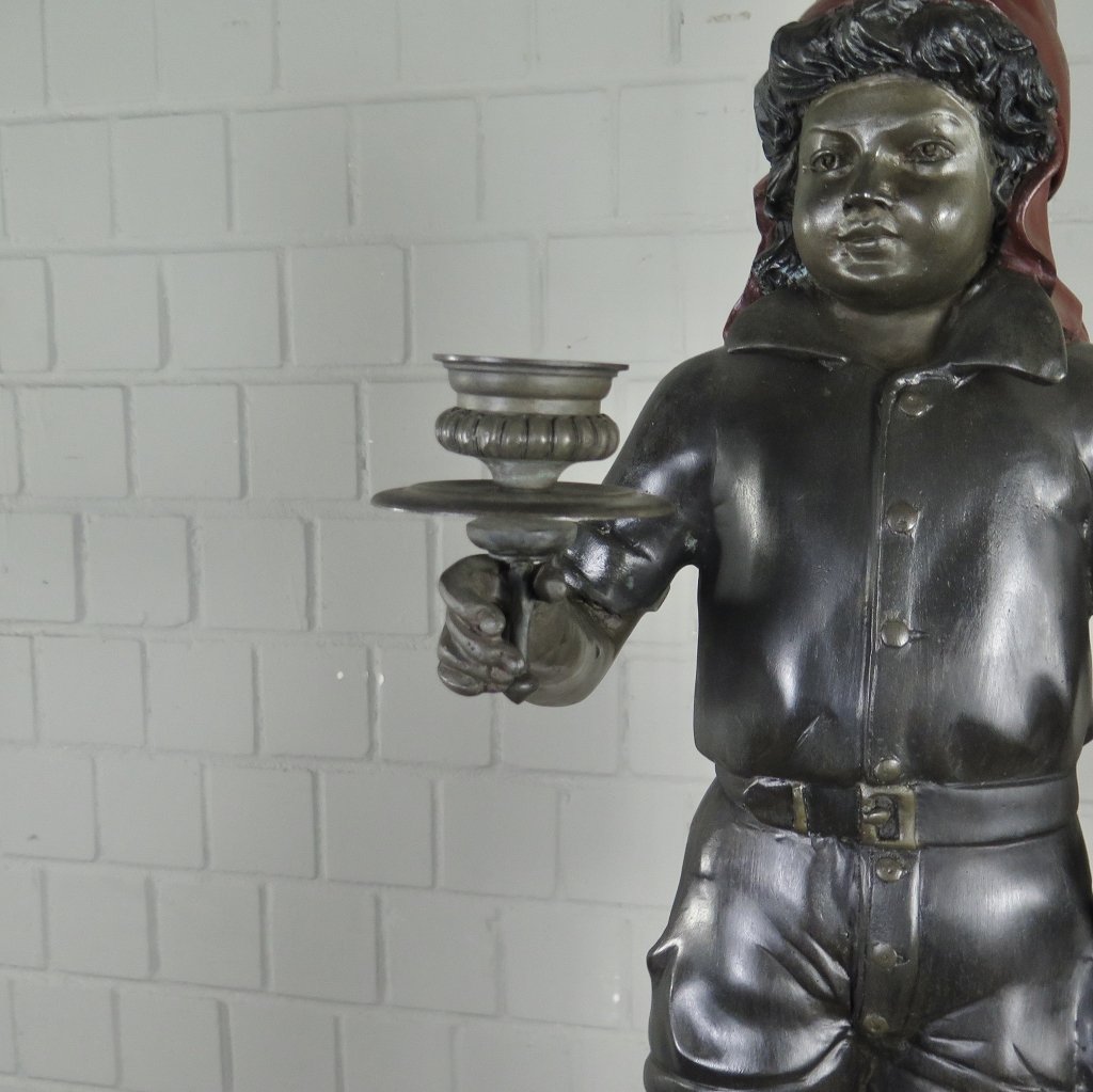 Kerzenständer Kandelaber Skulptur Figur mit Tasche Bronze 1,02 m